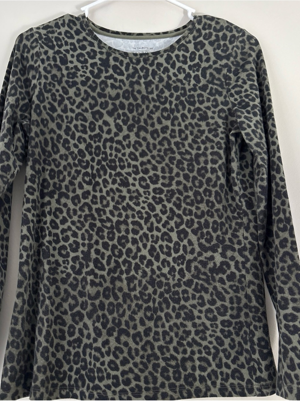 Talbots Olive and Black Leopard Print Long Sleeve Tee PS